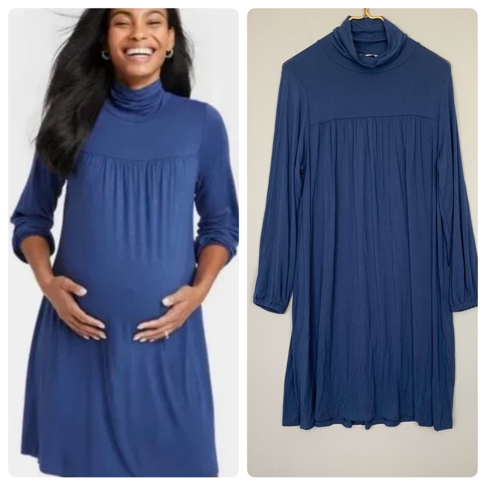 The Nines by HATCH Sz Large Long Sleeve Turtleneck Jersey Swing Maternity Dress
